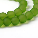 Lime Green Frosted Round Transparent Glass Bead Strands, 8mm, Hole: 1.3~1.6mm, about 99pcs/strand, 31.4 inch