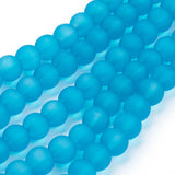 Transparent Glass Bead Strands, Frosted, Round, Dark Turquoise, 8mm, Hole: 1.3~1.6mm, about 99pcs/strand, 31.4 inch