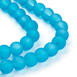 Transparent Glass Bead Strands, Frosted, Round, Dark Turquoise, 8mm, Hole: 1.3~1.6mm, about 99pcs/strand, 31.4 inch