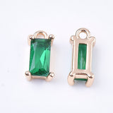 Transparent Glass Charms, with Brass Findings, Faceted, Rectangle, Light Gold, Sea Green, 8.5x4x3mm, Hole: 1mm, 5pc/Set