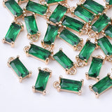 Transparent Glass Charms, with Brass Findings, Faceted, Rectangle, Light Gold, Sea Green, 8.5x4x3mm, Hole: 1mm, 5pc/Set