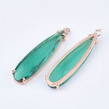 Transparent Glass Pendants, with Brass Findings, Faceted, Teardrop, Light Gold, Sea Green, 32x8x4mm, Hole: 1.2mm, 2pc/Set