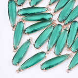 Transparent Glass Pendants, with Brass Findings, Faceted, Teardrop, Light Gold, Sea Green, 32x8x4mm, Hole: 1.2mm, 2pc/Set