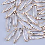 Transparent Glass Pendants, with Brass Findings, Faceted, Teardrop, Light Gold, Clear, 32x8x4mm, Hole: 1.2mm, 2pc/Set