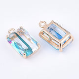 Transparent Glass Pendants, for DIY Jewelry Making, with Brass Findings, Faceted, Rectangle, AB Color Plated, Light Gold, Pale Turquoise, 17.5x10x6.5mm, Hole: 1.6mm, 2pc/Set