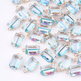 Transparent Glass Pendants, for DIY Jewelry Making, with Brass Findings, Faceted, Rectangle, AB Color Plated, Light Gold, Pale Turquoise, 17.5x10x6.5mm, Hole: 1.6mm, 2pc/Set