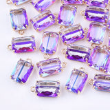 Transparent Glass Pendants, with Brass Findings, Faceted, Rectangle, AB Color Plated, Light Gold, Medium Purple, 17.5x10x6.5mm, Hole: 1.6mm, 2pc/Set