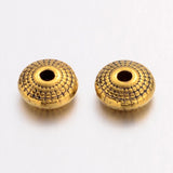 Tibetan Style Spacer Beads, Lead Free & Cadmium Free, Flat Round, Antique Golden Color, about 8mm in diameter, 4mm thick, hole: 1.5mm, 20pc/Set