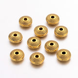 Tibetan Style Spacer Beads, Lead Free & Cadmium Free, Flat Round, Antique Golden Color, about 8mm in diameter, 4mm thick, hole: 1.5mm, 20pc/Set