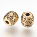 Tibetan Style Alloy Beads, Antique Golden Color, Lead Free & Nickel Free & Cadmium Free, Barrel, Size: about 6mm in diameter, 6mm long, hole: 1.6mm, 50pc/Set