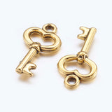 Tibetan Style Alloy Pendants, Lead Free, Cadmium Free and Nickel Free, Skeleton Key, Antique Golden Color, Size: about 15.5mm long, 9mm wide, 2.5mm thick, hole: 1mm, 50pc/Set