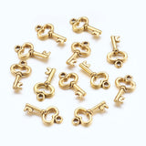 Tibetan Style Alloy Pendants, Lead Free, Cadmium Free and Nickel Free, Skeleton Key, Antique Golden Color, Size: about 15.5mm long, 9mm wide, 2.5mm thick, hole: 1mm, 50pc/Set