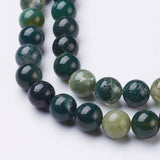 Natural Moss Agate Beads Strands, Round, about 8mm in diameter, hole:  1mm, about 51pcs/strand, 15~16 inch