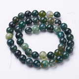 Natural Moss Agate Beads Strands, Round, about 8mm in diameter, hole:  1mm, about 51pcs/strand, 15~16 inch