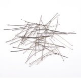 Platinum Color Brass Flat Head Pins Fit Jewelry Making Findings, Cadmium Free & Nickel Free & Lead Free, Size: about 0.75~0.8mm thick, 5.0cm long, head: 2mm, 50pc/Set