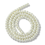 Eco-Friendly Dyed Glass Pearl Round Bead Strands, Cotton Cord Threaded, White, 4~4.5mm, Hole: 0.7~1.1mm, about 104pcs/strand, 15 inch