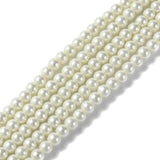 Eco-Friendly Dyed Glass Pearl Round Bead Strands, Cotton Cord Threaded, White, 4~4.5mm, Hole: 0.7~1.1mm, about 104pcs/strand, 15 inch