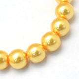 Baking Painted Pearlized Glass Pearl Round Bead Strands, Gold, 8~9mm, Hole: 1mm, about 105pcs/strand, 31.4 inch