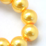 Baking Painted Pearlized Glass Pearl Round Bead Strands, Gold, 8~9mm, Hole: 1mm, about 105pcs/strand, 31.4 inch