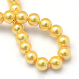 Baking Painted Pearlized Glass Pearl Round Bead Strands, Gold, 8~9mm, Hole: 1mm, about 105pcs/strand, 31.4 inch