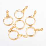 Iron Split Key Rings, with Curb Chains, Keychain Clasp Findings, Golden, 25x2mm, 50pcs/Set