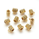 Tibetan Style Alloy Tube Bails, Loop Bails, Bail Beads, Column, Antique Golden, Lead Free and Cadmium Free, 9x7mm, Hole: 2.5mm, Inner Diameter: 4.6mm, 50pc/Set