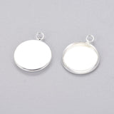 Brass Pendant Cabochon Settings, Plain Edge Bezel Cups, Lead Free & Cadmium Free, Silver Color Plated, Tray: 12mm, 17x14x2mm, Hole: 1.5mm, 20pc/Set