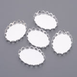 Silver Color Plated Oval Brass Bezel Cabochon Settings, DIY Findings for Pendant Necklace Making, Lead Free and Cadmium Free, Tray: 13x18mm, about 14mm wide, 19mm long, 20pc/Set