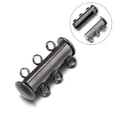 3-Strands 6-Holes Tube Brass Magnetic Slide Lock Clasps, Nickel Free, Gunmetal, 21x10x6.5mm, Hole: 2mm, 5Set/Set