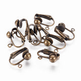 Brass Clip-on Earring Findings, Nickel Free, Antique Bronze, 17x14x7mm, Hole: 1mm, 10pc/Set