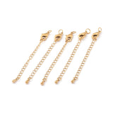 Long-Lasting Plated Brass Chain Extender, with Lobster Claw Clasps and Bead Tips, Real 24K Gold Plated, Clasps: 12x7x3mm, Hole: 3.5mm, Extend Chain: 65mm, ring: 5x1mm, 10Set/Set