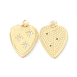 Rack Plating Brass Micro Pave Cubic Zirconia Pendants, Long-Lasting Plated, Cadmium Free & Lead Free, Heart with Star, Real 18K Gold Plated, 24x18.5x2mm, Hole: 3mm