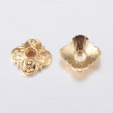 Brass Bead Caps, Long-Lasting Plated, 4-Petal, Golden, 9x9x2.5mm, Hole: 2mm, 10pc/Set