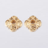 Brass Bead Caps, Long-Lasting Plated, 4-Petal, Golden, 9x9x2.5mm, Hole: 2mm, 10pc/Set