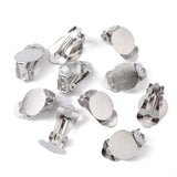 Brass Clip-on Earring Findings, with Round Flat Pad, Platinum Color, Size: about 12mm wide, 16mm long, 4.3mm high, hole: 3mm, 10pc/Set