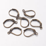 Antique Bronze Tone Brass Leverback Earring Findings, with Loop, Nickel Free, 15x10mm, Hole: 1mm, 20pcs/Set