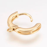 Brass Huggie Hoop Earring Findings, Real 18K Gold Plated, with Cubic Zirconia, Cadmium Free & Lead Free, 15x2.5x13.5mm, Hole: 1.5mm, Pin: 0.9mm, 2pcs/Set