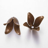 Antique Bronze 4-Petal Brass Flower Bead Caps, Cadmium Free & Nickel Free & Lead Free, 17x22mm, Hole: 2.5mm, 5pc/Set