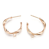 Brass Stud Earring Findings, Half Hoop Earrings, with Loop, Nickel Free, Real 18K Gold Plated, 24.5x22.5x3mm, Hole: 2mm, Pin: 0.8mm, 2pc/Set