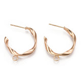 Brass Stud Earring Findings, Half Hoop Earrings, with Loop, Nickel Free, Real 18K Gold Plated, 24.5x22.5x3mm, Hole: 2mm, Pin: 0.8mm, 2pc/Set