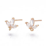 Brass Micro Cubic Zirconia Stud Earring Findings, with Loop, Real 18K Gold Plated, Nickel Free, Flower, Clear, 8x8mm, Hole: 1mm, Pin: 0.8mm, 2pc/Set