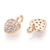 Brass Micro Pave Cubic Zirconia Charms, Nickel Free, Heart, Clear, Real 18K Gold Plated, 7x5x1.5mm, Hole: 1.8mm, 2pcs/Set