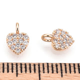 Brass Micro Pave Cubic Zirconia Charms, Nickel Free, Heart, Clear, Real 18K Gold Plated, 7x5x1.5mm, Hole: 1.8mm, 2pcs/Set