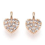 Brass Micro Pave Cubic Zirconia Charms, Nickel Free, Heart, Clear, Real 18K Gold Plated, 7x5x1.5mm, Hole: 1.8mm, 2pcs/Set