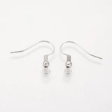 Brass Earring Hooks, Ear Wire, with Horizontal Loop, Nickel Free, Silver Color Plated, 19mm, Hole: 1.5mm, Pin: 0.7mm, 50pc/Set