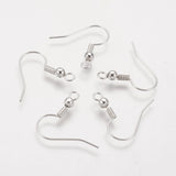 Brass Earring Hooks, Ear Wire, with Horizontal Loop, Nickel Free, Silver Color Plated, 19mm, Hole: 1.5mm, Pin: 0.7mm, 50pc/Set