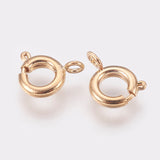 Brass Spring Ring Clasps, DIY Jewelry Fastener Hook, Nickel Free, Real 18K Gold Plated, 10x7x2mm, Hole: 1.5mm, 20pc/Set