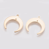 Brass Pendants, Double Horn/Crescent Moon Pendant, Nickel Free, Real 18K Gold Plated, 19x18x1mm, Hole: 1mm, 5pc/Set