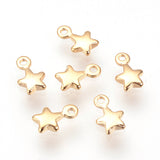 Brass Charms, Nickel Free, Real 18K Gold Plated, Star, 7x4.5x1.5mm, Hole: 1mm, 20pc/Set