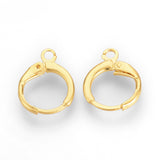 Brass Huggie Hoop Earring Findings, with Loop, Golden, 15x11.5x2mm, Hole: 2mm, Pin: 1mm, 10pc/Set